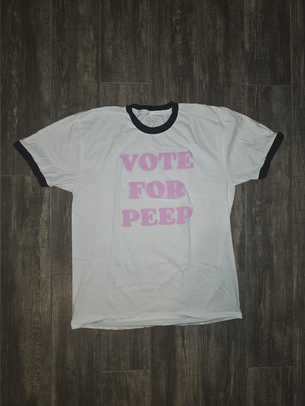 White Ringer T-Shirt with Pink "Vote For Peep" Graphic